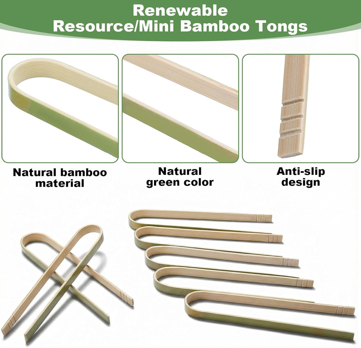 100 Pcs Mini Bamboo Tongs Disposable, 6.2 Inch Wooden Tongs for Toaster, Serving Food, Toast, Bread, Pickles, Tea Supplies, Disposable Utensils for Home, Catering & Buffet, Anti-slip Design