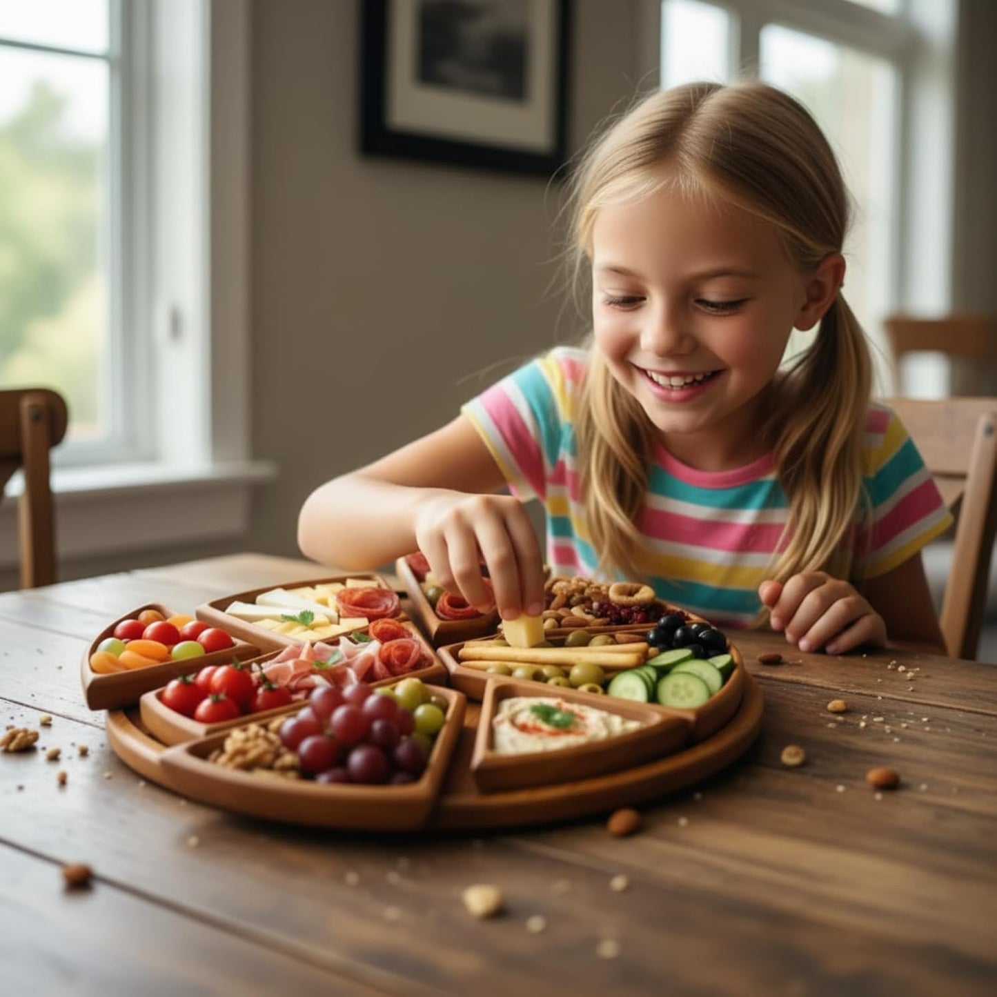 Decorative Wooden Puzzle Serving Tray, Entertainment Platter for Food and Drinks, Unique Fun Design(11.8in*11.8in)