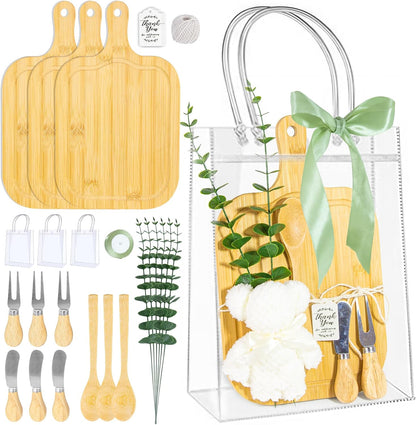 4 Set Baby Shower Game Prizes for Game Winners Adults, Bamboo Mini Charcuterie Boards with Spoon Fork Towel & Gift Bags, Bridal Shower Prizes Gifts for Guests - All-in-One Adult Party Favors