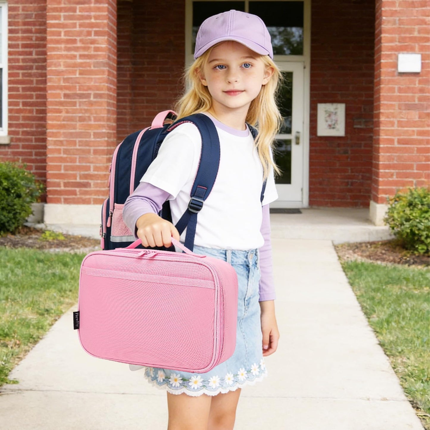 FlowFly Kids Lunch box Insulated Soft Bag Mini Cooler Back to School Thermal Meal Tote Kit for Girls, Boys, Black