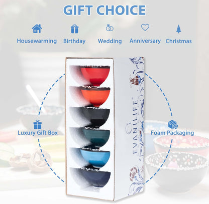 Ceramic Small Dipping Bowls Set of 6, 3.5 Oz Soy Sauce Dish, Handmade Charcuterie, Colorful Pinch, Dishwasher & Microwave Safe, 3.2'' Mini (SULTAN'S GARDEN)