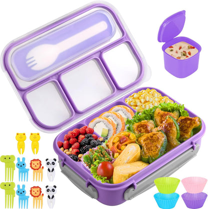 Yumuk Bento Box Adult, Lunch Box Containers for Adults Men Women, 5 Cup Bento with 4 Compartments &Spork &Sauce Box, Leak-Proof, Microwave/Dishwasher Safe(Beige)