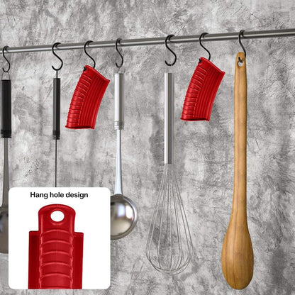 3 Pack Silicone Cast Iron Skillet Handle Cover - Heat Resistant Pot Handle Sleeve Grip for Frying Pans, Griddles, Dutch Ovens & Baking Sheets (Red)