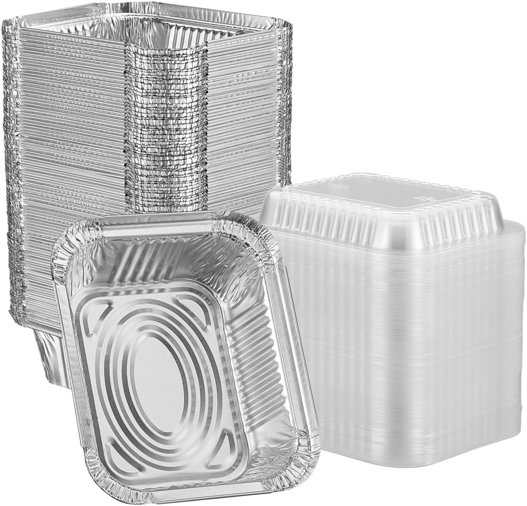 GUSTO [1 lb - 50 Count Disposable Aluminum Foil Pans with Clear Dome Lids, 5x4 Takeout Pans – Great for Baking, Cooking, Storage, and Freezing (Formerly Comfy Package)