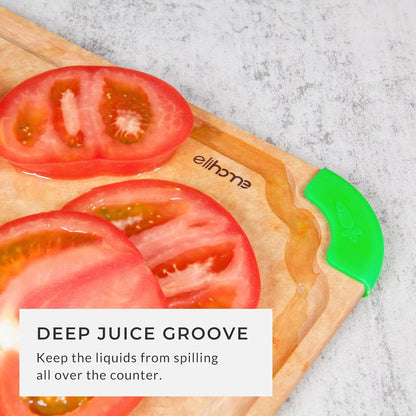 Elihome Cutting Wise 4pcs Kitchen Cutting Board Set, Non Slip Feet, Color Coded with Food Icon, Natural Wood Fiber, Dishwasher Safe, Eco-Friendly, Juice Grooves,Non Porous, BPA Free, Made in USA