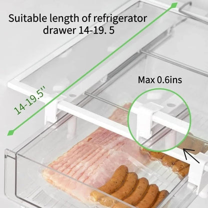 vacane Upgraded Refrigerator Drawers Organizer - Pull Out Fridge Bins with Handle, Extra-Long 19.5" Stretchable and Deep Storage