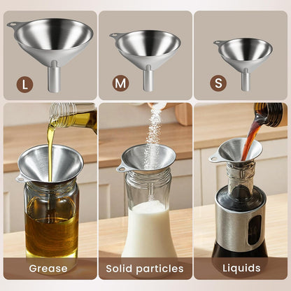 Supercenter Kitchen Funnel, Mini Funnel, Set of 3, Round Ring & Clean Brush