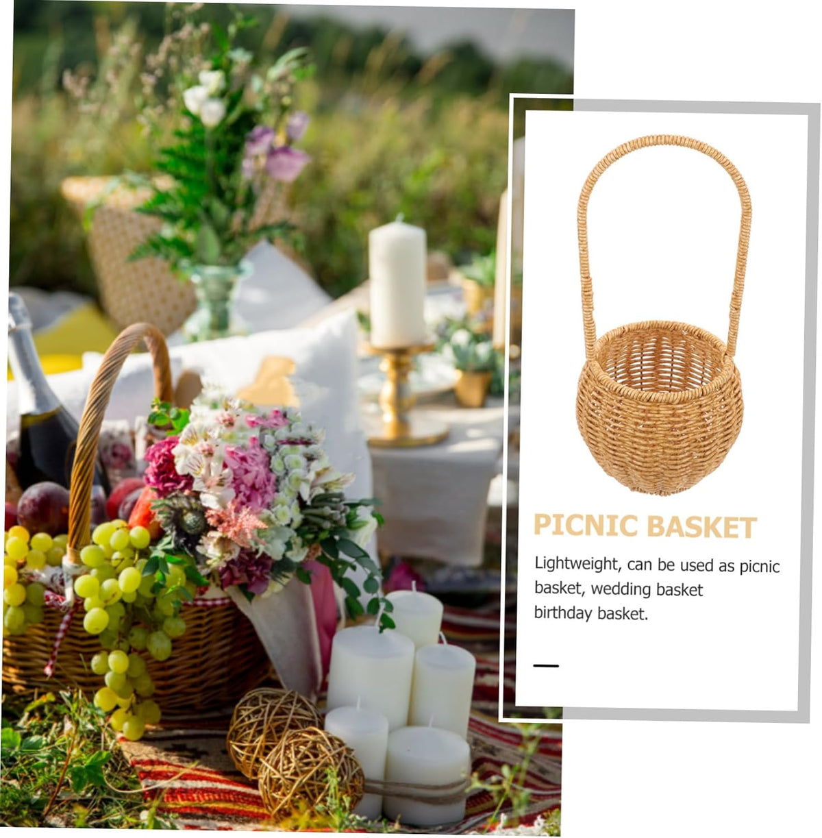 Rustic Style Plastic Rattan Storage Basket with Handle, Wear Resistant and Convenient to Carry, Unique Shape Fruit and Egg Storage Basket for Birthday or Shower