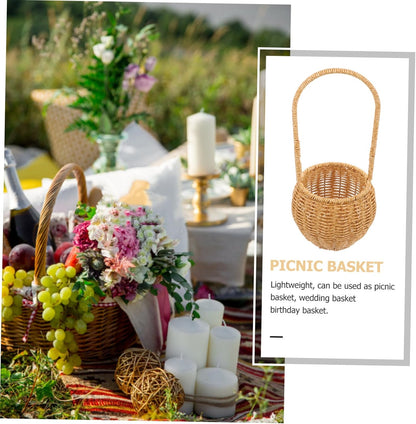 Rustic Style Plastic Rattan Storage Basket with Handle, Wear Resistant and Convenient to Carry, Unique Shape Fruit and Egg Storage Basket for Birthday or Shower
