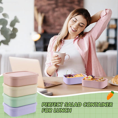 Layhit 4 Pcs Silicone Bento Box for Adults, 27 oz Bento Lunch Container Reusable 3 Compartment Lunchable Food Container for Women Men, Leak Proof Microwave Dishwasher Freezer Safe (Cool Colors)