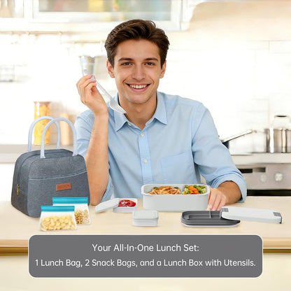 JBGOYON Bento Box and Lunch Bag Set, Leak-Proof Lunch Box for Adults and Kids with Built-in Utensils, Insulated for Work School Travel, Microwave & Dishwasher Safe, All-in-One (Purple)