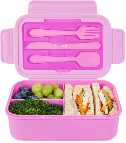 Caperci Classic Bento Box Adult Lunch Box for Older Kids - Leakpoof 47 oz 3-Compartment Lunch Containers for Adults and Teens, Built-in Utensil Set, Ideal for On-the-Go Balanced Eating,Khaki Green
