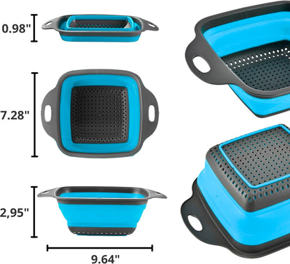 3PCS Green Foldable Kitchen Strainer Set – Silicone Colander Collapsible Strainers and Colanders Green Collander for Kitchen Collapsible Compact Drain Tools for Cooking Prep