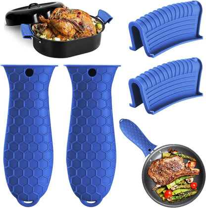 4 Pack Silicone Hot Handle Holder Cover Cast Iron Handle Cover Silicone Pot Holders Heat Resistant Assist Pan Handle Sleeve Non-Slip Pot Handle Covers for Cast Iron Skillet Metal Pan(Black)