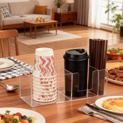 Coffee Cup Holder for Countertop, Acrylic Disposable Cup Organizer Clear Coffee Station Organizer for Cup Lid Stirrers Pod Coffee Bar Accessories
