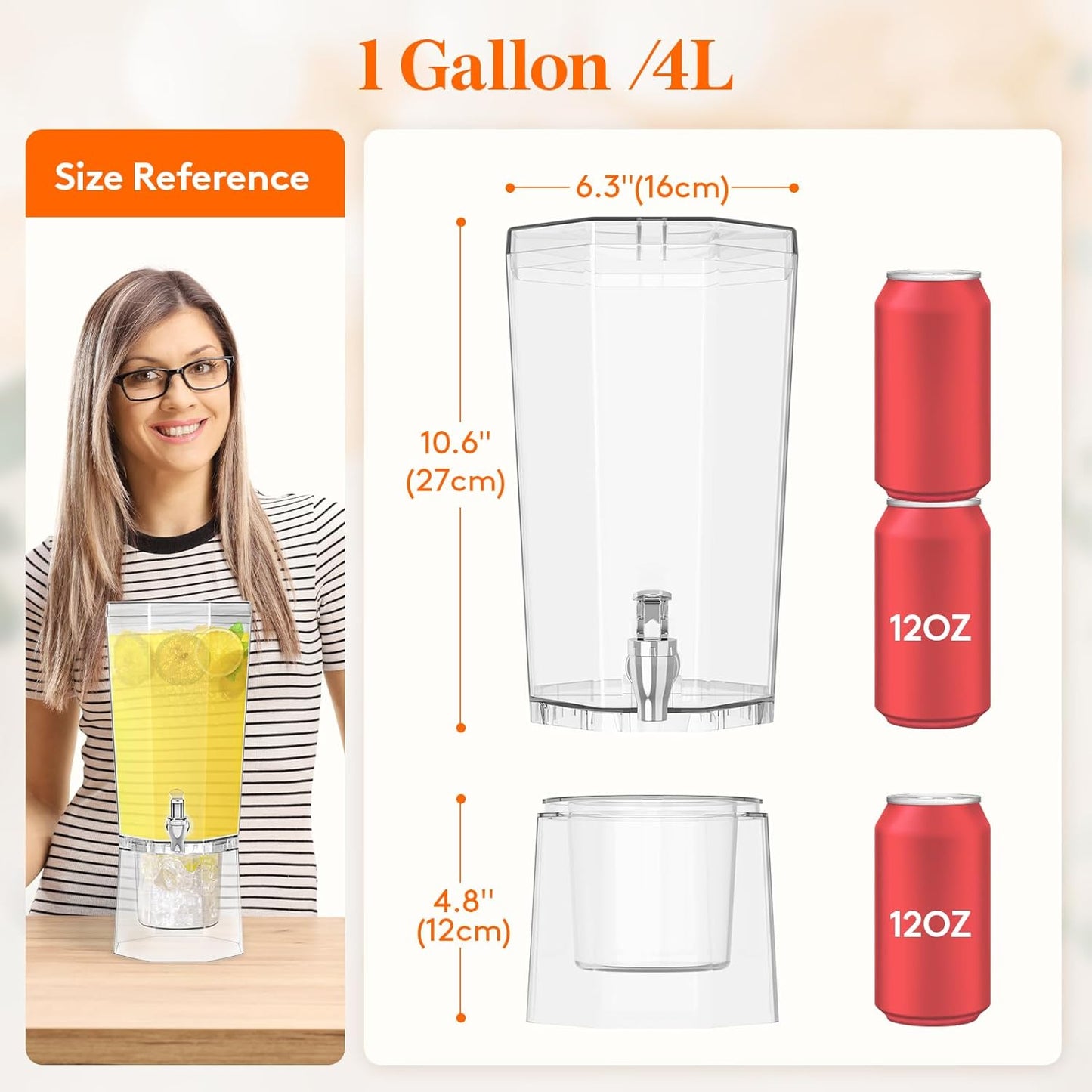 Lifewit 1 Gallon Drink Dispenser for Parties 2 Pcs, Plastic Beverage Container for Juice/Tea/Soda with Stand & Fruit Infuser, Clear Lemonade Dispenser with Leak-Proof Spigot, BPA Free Water Pitcher