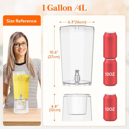 Lifewit 1 Gallon Drink Dispenser for Parties 2 Pcs, Plastic Beverage Container for Juice/Tea/Soda with Stand & Fruit Infuser, Clear Lemonade Dispenser with Leak-Proof Spigot, BPA Free Water Pitcher