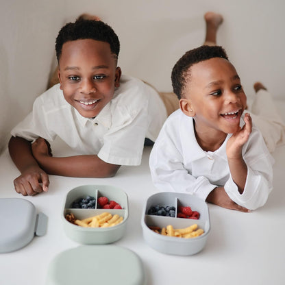 mushie Kids Bento Lunch Box | 3-Compartment & Removable Divider + Fork & Spoon Utensils | Great For Meals, School, Snacks On-the-Go | Dishwasher Safe (Blush)