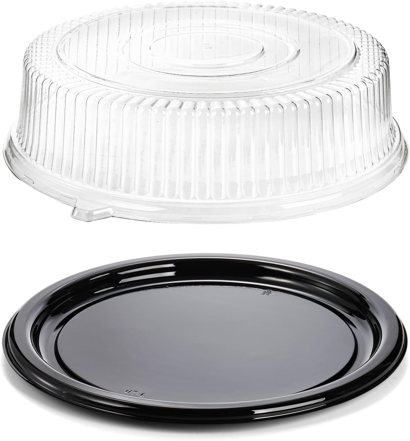 Frcctre 12 Pack 12 Inch Plastic Serving Tray with Lid, Disposable Plastic Food Serving Platters with Clear Dome Lids, Stackable Round Trays for Party, Takeout Food, Catering, Picnic