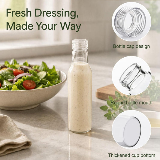 Salad Dressing Container 25 Oz, Slim Glass Salad Dressing Shaker Bottle with Leakproof Lid for Oil, Vinegar, Meal Prep, Kitchen Fridge Storage, Lunch and On-the-Go