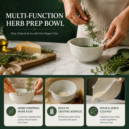 Herb Stripper Bowl, 3-in-1 Ceramic Herb Peeling Bowl