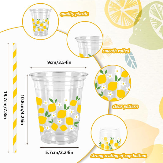 JarThenaAMCS Lemonade Stand Supplies Kits 8.8L Plastic Drink Dispenser with Spigot 50 Sets 12 Oz Disposable Cups with Lids Straws for Water Tea Beverages Juice