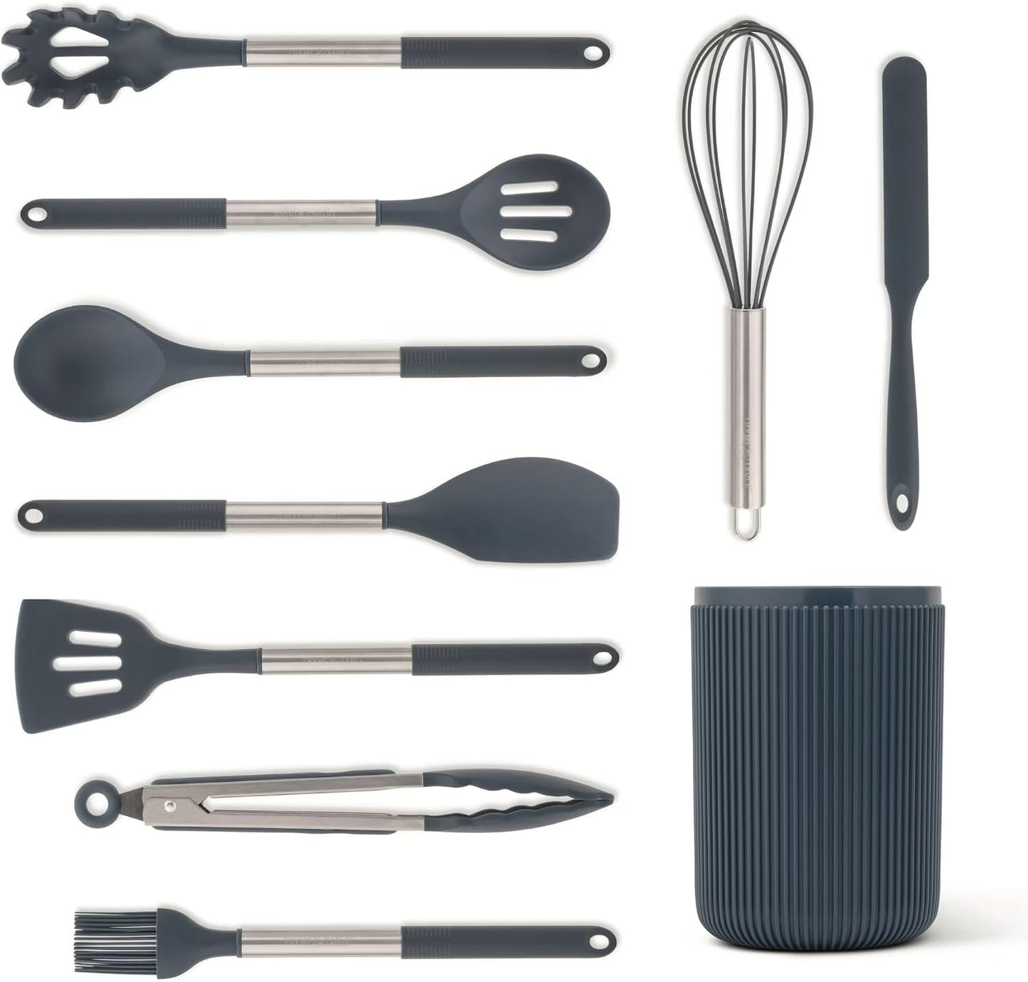 10-Piece Silicone Kitchen Utensil Set with Holder, High Heat Resistant & Nonstick Safe, Dishwasher Safe