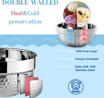 ZENFUN 6 Pack 18/8 Stainless Steel Bowls, 17 Oz Soup Bowl Double-walled Insulated Bowls, 5 Inch Snack Cereal Bowl for Rice, Fruit, Salad Ice cream, Food-grade
