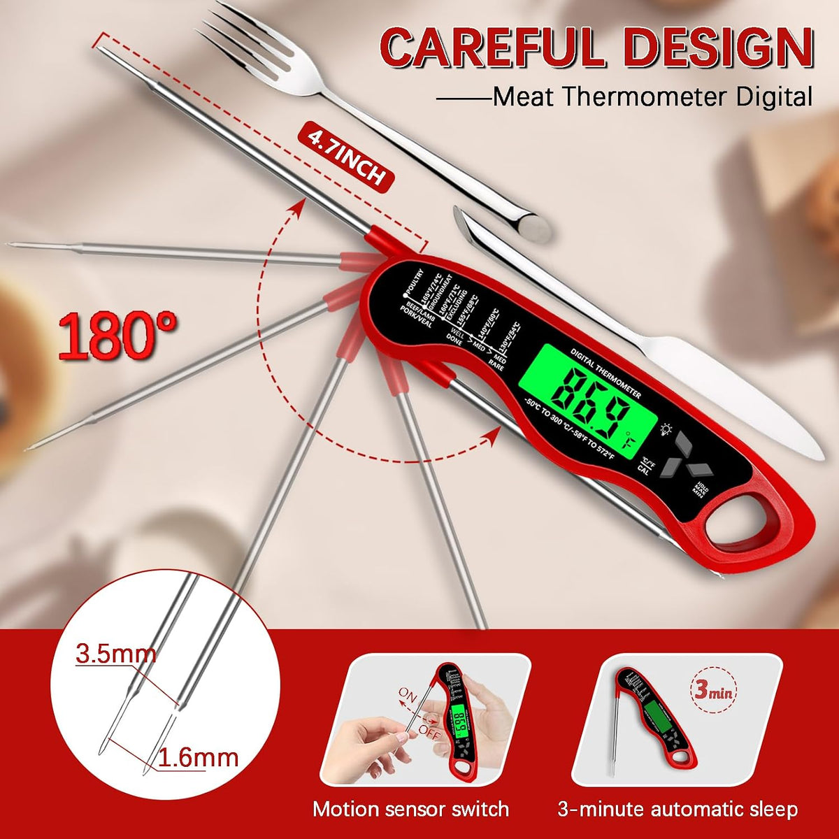 Cooking Thermometer，IP67 Waterproof Meat Thermometer Digital