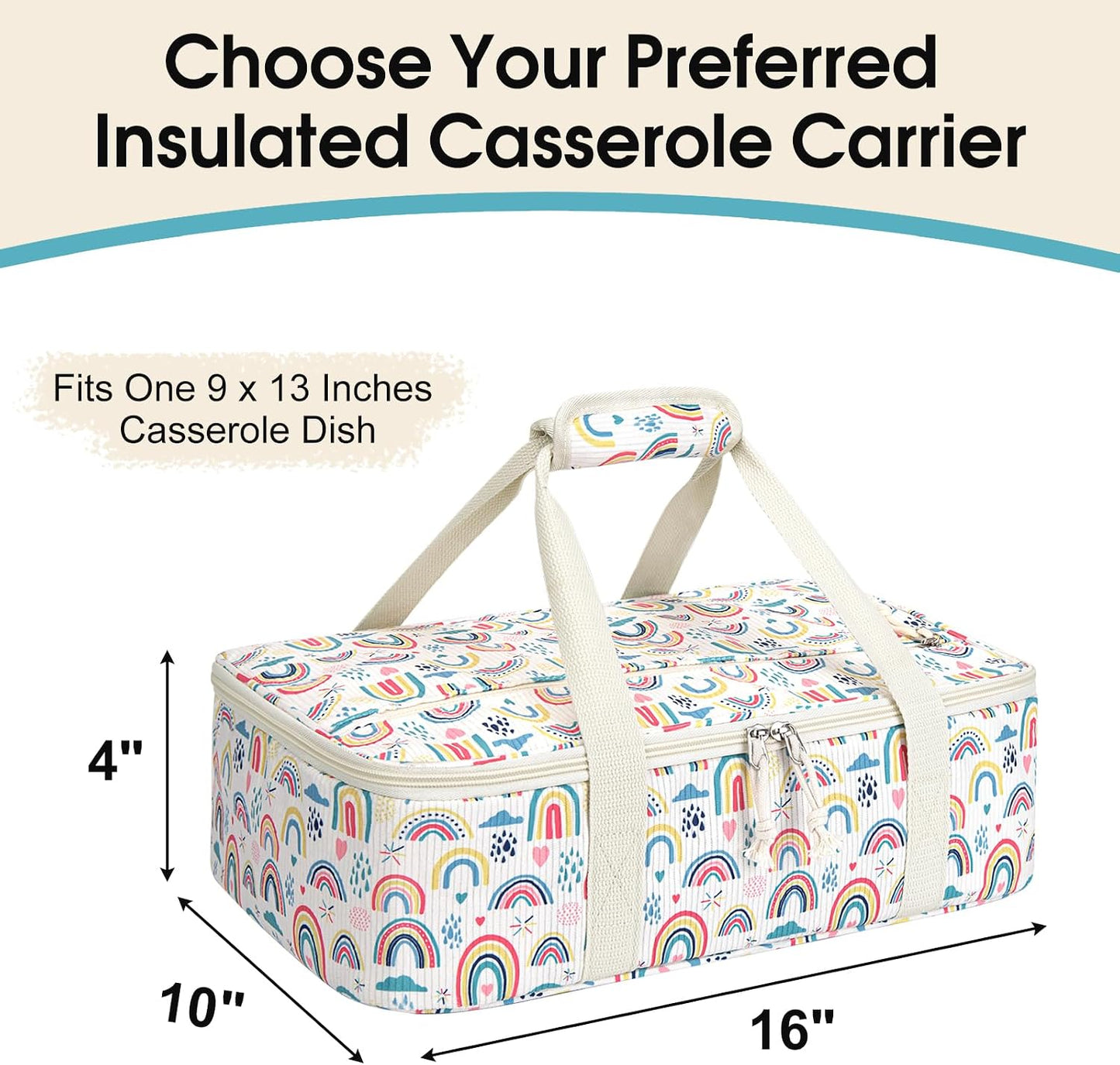 Insulated Casserole Carrier, Portable Casserole Carrier for Hot or Cold Food Lunch Tote Warmer or Cooler Bag, Lasagna Lunch Bag for Potluck Parties- Fits 9" x 13" Baking Dish-Charcoal Grey
