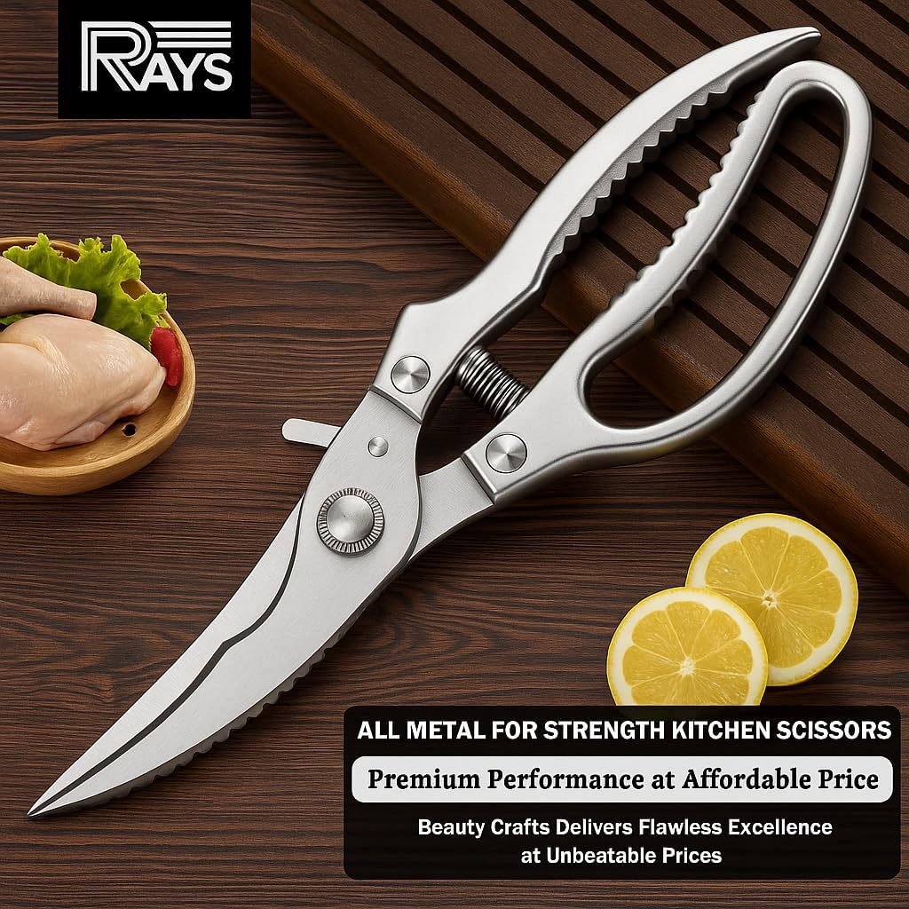 Heavy Duty Kitchen Shears – Poultry Shears and Kitchen Scissors for Chicken,Turkey, Bone, Meat & Fish – Spring Loaded Spatchcocking Shears – Dishwasher Safe with Safety Lock, Gift Box Included