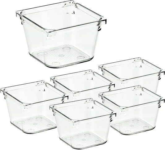 Ravinte 6 Pack Drawer Organizer - 3" X 9" Plastic Storage Bins, Acrylic Organizers with Non-Slip Pads Clear Desk Storage Tray for Makeup, Jewelries, Kitchen Utensils, Bathroom and Office