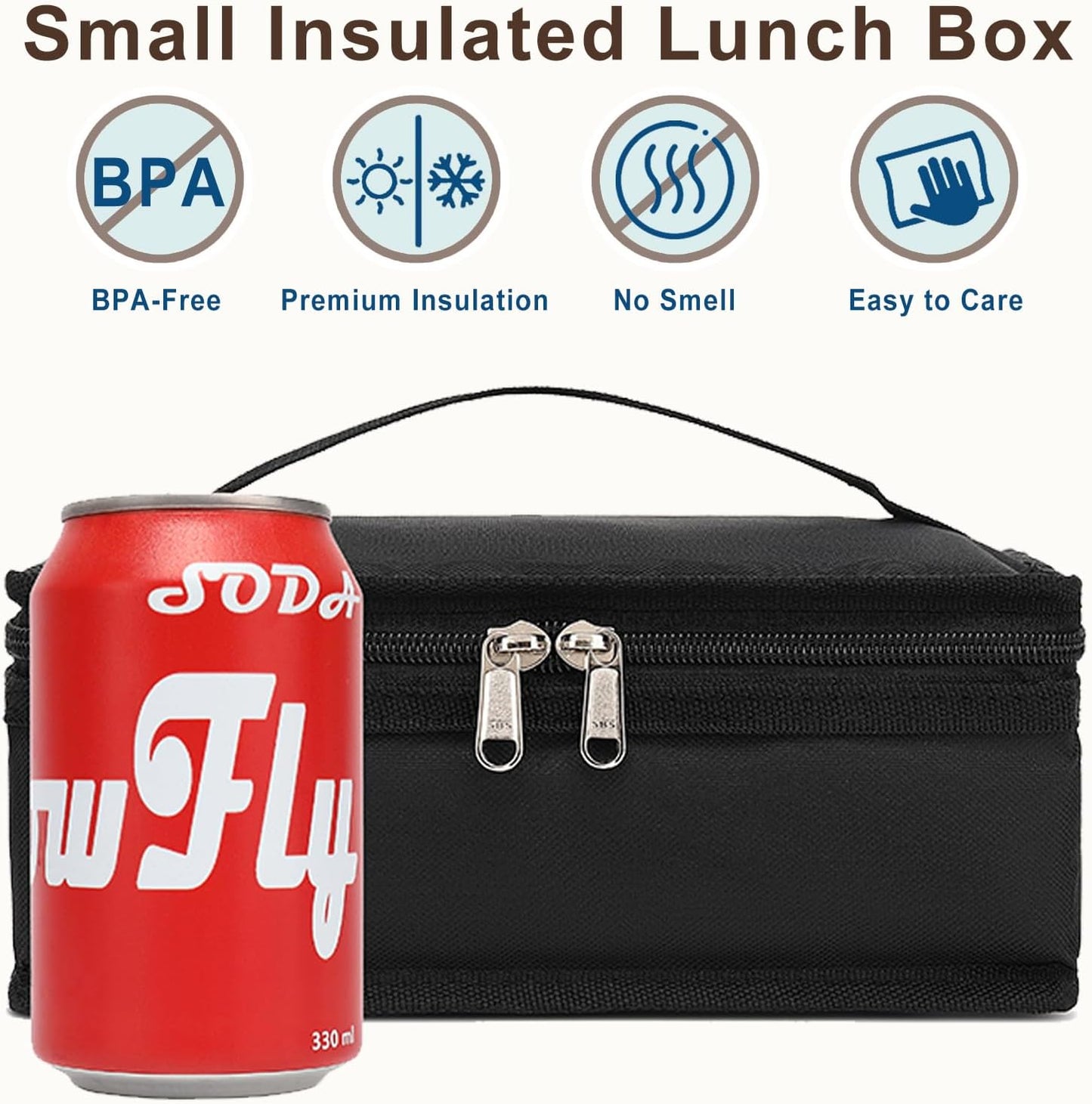 FlowFly Small Insulated Lunch box Portable Soft Bag Mini Cooler Thermal Meal Tote Kit with Handle for Work & School, Black