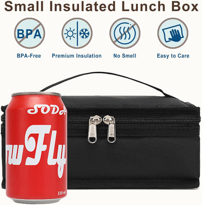 FlowFly Small Insulated Lunch box Portable Soft Bag Mini Cooler Thermal Meal Tote Kit with Handle for Work & School, Black
