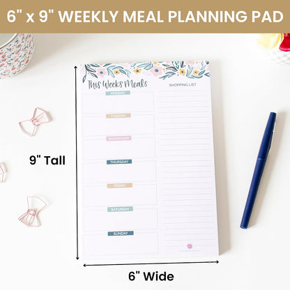 bloom daily planners Weekly Meal Planning Pad - Magnetic Hanging Refrigerator Menu Planner with Tear-Off Sheets & Perforated Grocery Shopping Lists - 6” x 9” (Grey & Pink)
