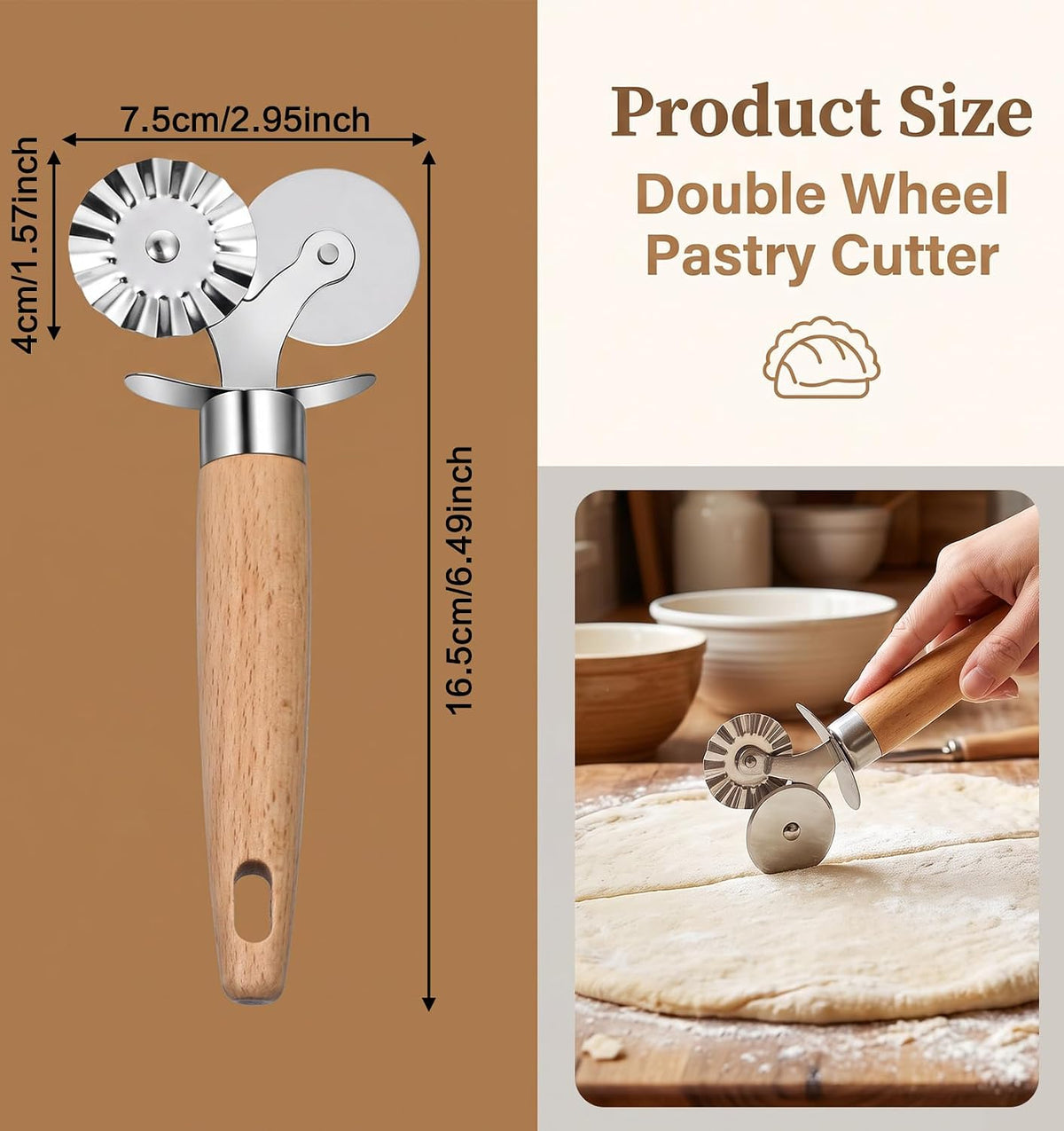 1 Pcs Pasta Cutter Wheel, Cracker Cutters for Baking, Straight & Fluted