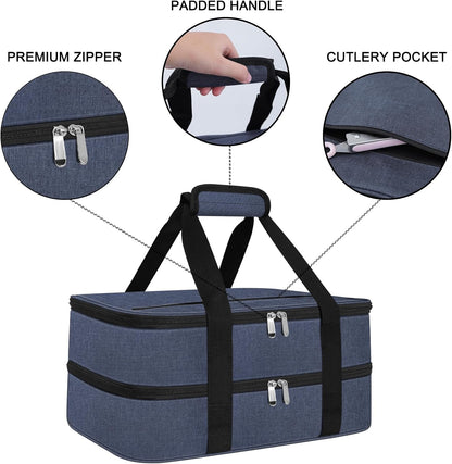esouler Insulated Casserole Carrier - Casserole Carriers for Hot or Cold Food - Lasagna Lugger Dish Carrier, Thermal Lunch Bag for Potluck Parties, Picnic, Travel, Fits 9" x 13" Baking Dish, Grey