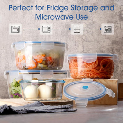 NUTRIUPS 34oz Glass Food Storage Containers with Lids, 1.0L Rectangle Meal Prep Containers, Airtight Reusable Lunch Container Set of 2