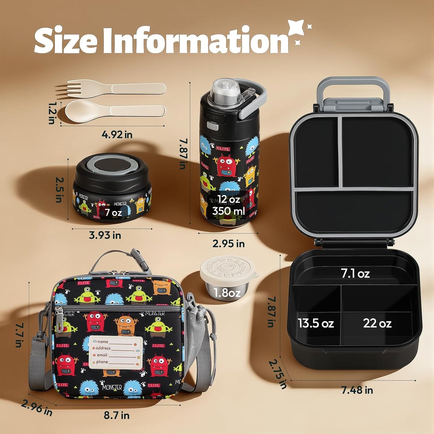 Itslife Bento Box for Kids Set, Insulated Food Container,Kids Lunch Box, 7 oz Thermos for Hot Food, 12 oz Thermos Water Bottle, Reusable Insulated Ice Bag & Fork Spoon Utensils Camping Travel Pink