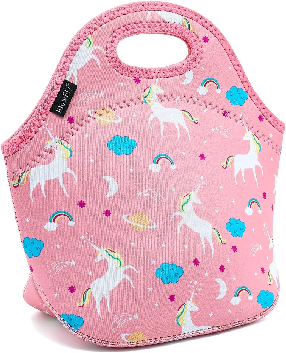 FlowFly Neoprene kids Lunch box Insulated Soft Bag Mini Cooler Thermal Meal Tote Kit for Boys, Girls,Men,Women,School,Work, Office,Black
