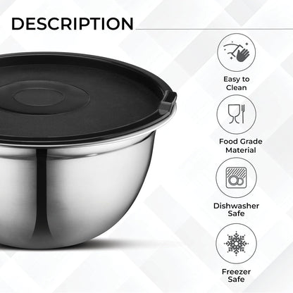 AVADOR Set of 6 Premium Stainless Steel Mixing Bowls Set, Easy To Clean, Space Saving Nestable Design, Great for Cooking, Baking, Prepping (0.75qt, 1.5qt, 3qt, 4qt, 5qt, 8qt)