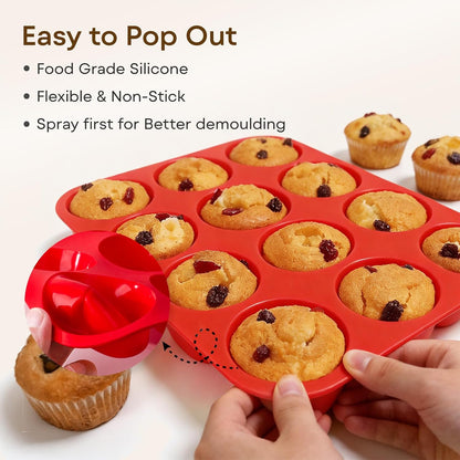 Silicone Muffin Pans for Baking Nonstick 2 Pcs, 12 Cup Regular Cupcake Pan, Food-Grade Silicone Baking Molds for Cupcakes, Egg Bites, Freezer, White