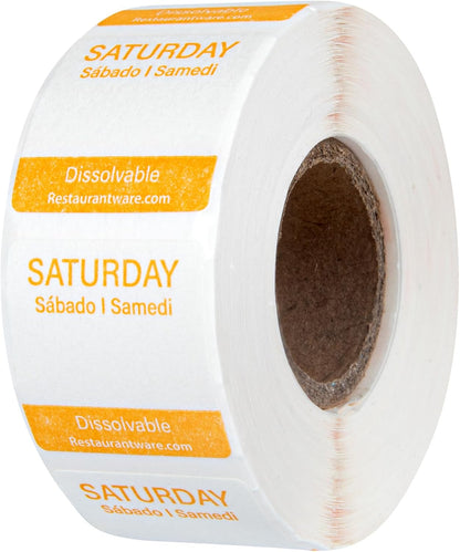 Restaurantware RW Smart 1 Inch x 1 Inch Food Rotation Labels 500 Dissolvable Food Safety Labels - Premium Trilingual Green Paper Day Of The Week Labels For Food Storage Or Prep Friday