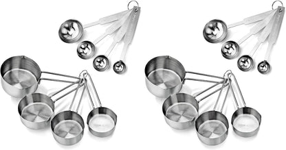 New Star Foodservice 42917 Stainless Steel Measuring Cups and Spoons Set, 8-Piece Metal Measuring Set for Baking, Cooking, Dry and Liquid Ingredients, Restaurant Grade, Silver