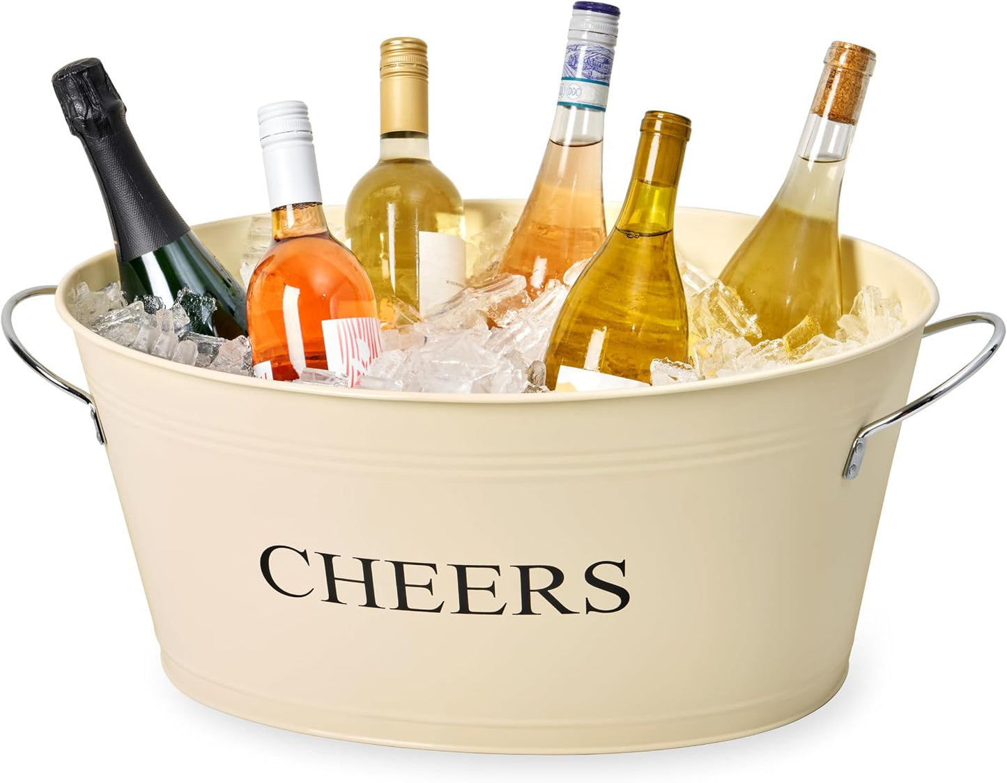Twine Cheers Beverage Tub, Galvanized Tubs for Entertaining, Drink Buckets for Parties, Large Ice Tub and Gift Basket, Beer Buckets, Cream, 6.3 Gallons Set of 1