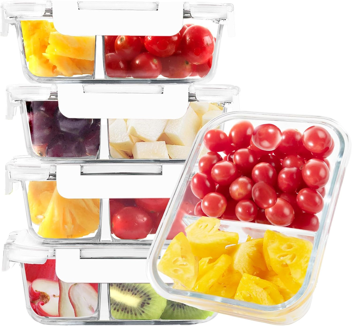 BAYZZ Glass Food Storage Containers, 5 Pack 35 Oz Glass Meal Prep Containers, Lunch Boxes with Airtight BPA-Free Lids, Microwave, Freezer and Dishwasher Safe