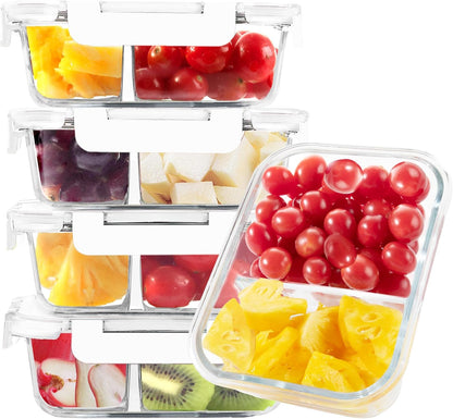 BAYZZ Glass Food Storage Containers, 5 Pack 35 Oz Glass Meal Prep Containers, Lunch Boxes with Airtight BPA-Free Lids, Microwave, Freezer and Dishwasher Safe