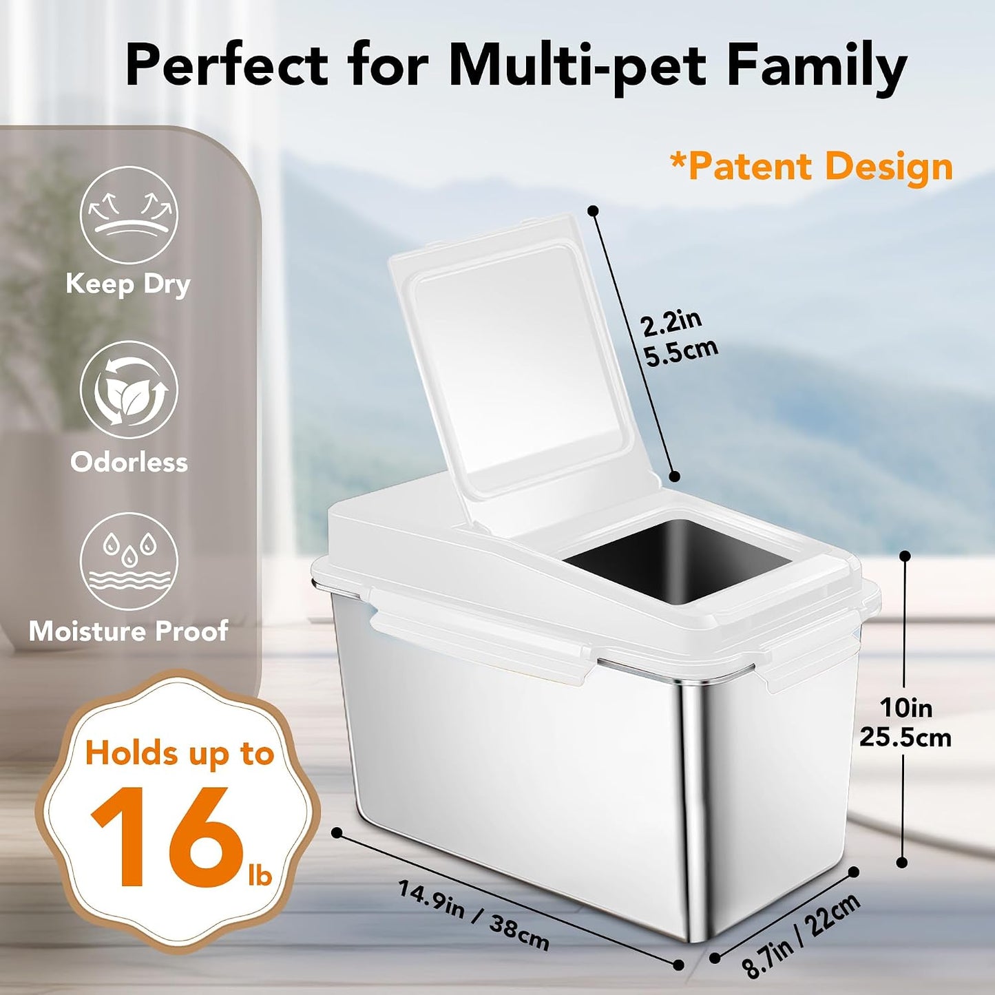 Newget Dog Food Storage Container Stainless Steel with Scoop, 16-lb/11-lb Airtight Metal Pet Food Storage Bin, Cat Food Container for Dry Dog, Cat Food, Bird Seed, Keep Food Fresh, Brown