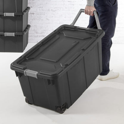 Extra Large Storage Bin, 40 Gallon Wheeled Plastic Storage Container with Handle, Green, Pack of 2 (GREEN)