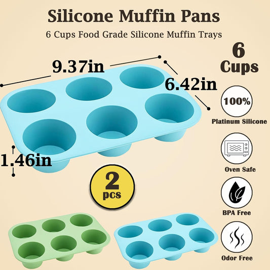 24 Cups Silicone Mini Muffin Pan Set, Nonstick Mini Cupcake Pans, BPA Free Small Muffin Tin for Baking, Set of 2 (Green+Purple)